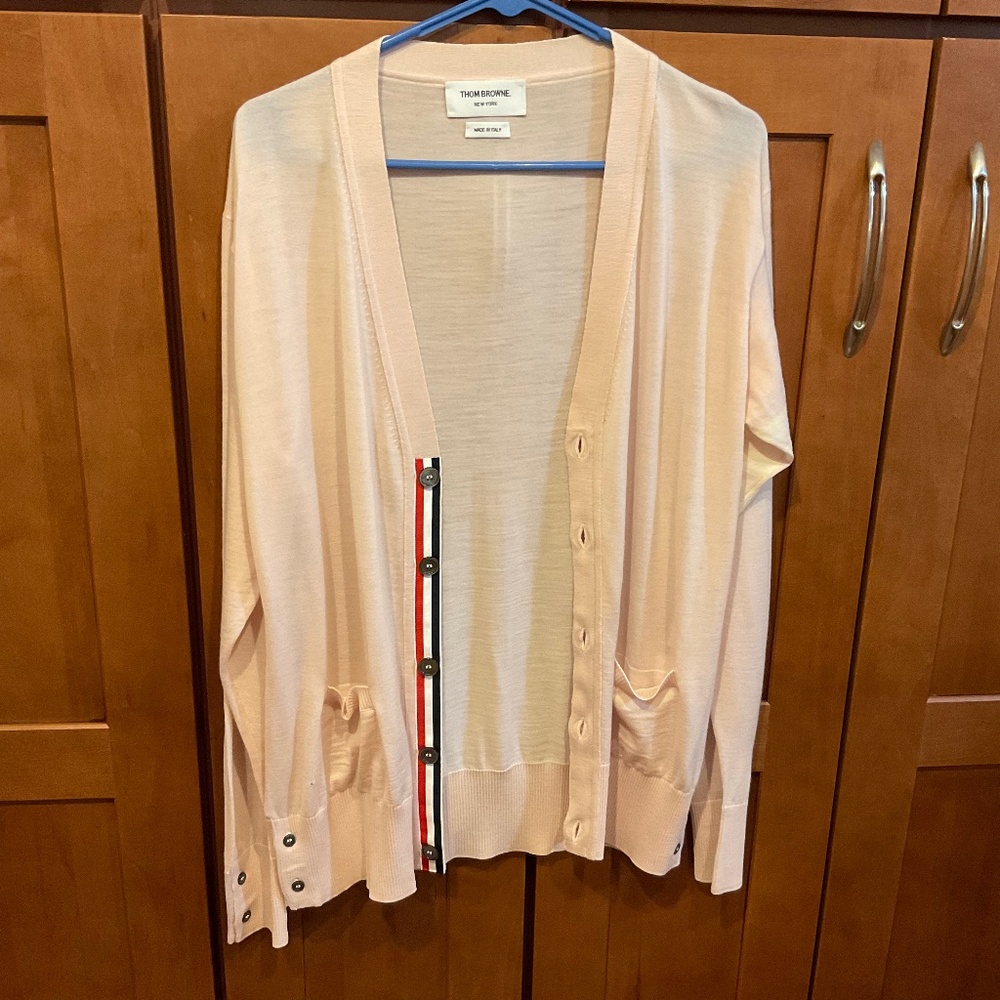 Thom Brown Pink 4-Bar Strip Cardigan
